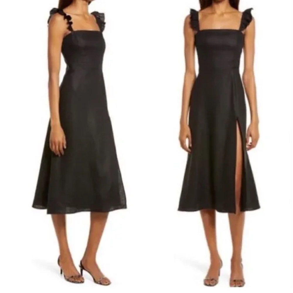 Reformation Spaulding linen Dress in Black new without tag (Bin A4)